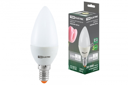 TDM ELECTRIC SQ0340-0016 Лампа светодиодная FС37-5 Вт-220 В -3000 К–E14 TDM